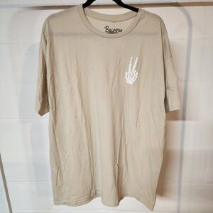 Bowery Supply Co Mens XL T Shirt Beige Skeleton Peace Sign Graphic Tee Halloween